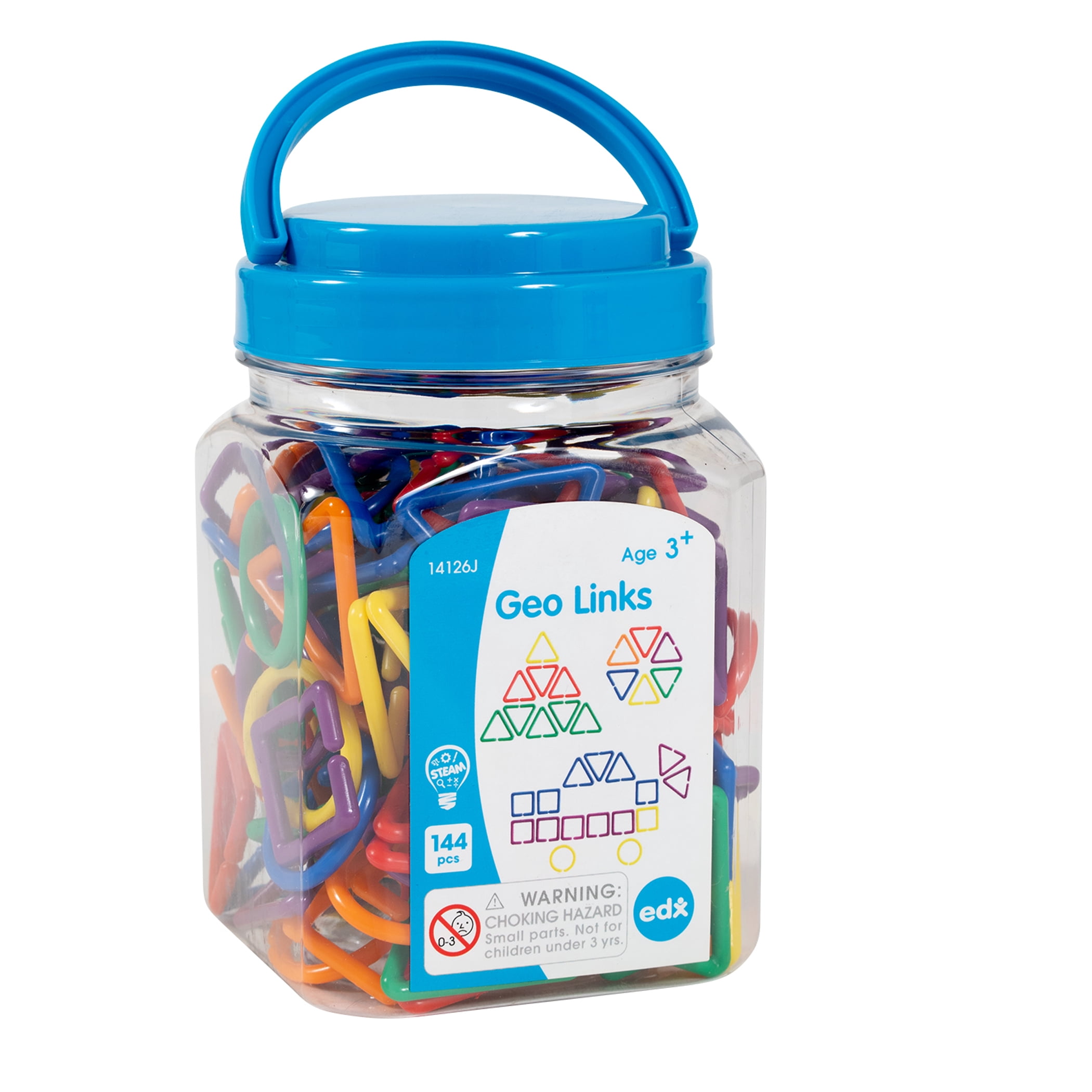 edxeducation Geo Links - Mini Jar - Set of 144 - Linking Shapes - 6 Colors