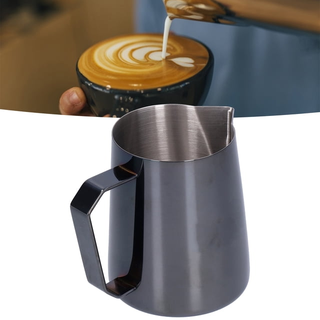 Jarra de café de acero inoxidable de 600ml, taza para espumar café con leche, jarra humeante con boca puntiaguda con etiqueta