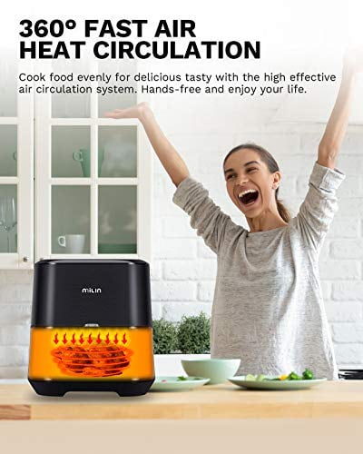 MILIN Air Fryer 5.8 Quart, 1700-Watt Electric Hot Airfryers Oven with LED Digital Screen and Temperature Control, 7 Presets, Nonstick Basket, 100 Recipes & ETL Certified