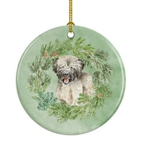 Briard Puppy Smiling Christmas Wreath Ceramic Ornament 2.8 in x 2.8 in