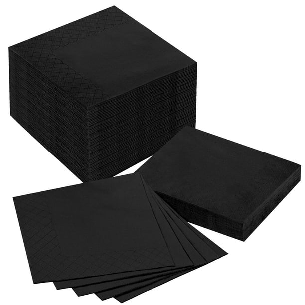 Treamon 100 Pack 2Ply Black Beverage Napkins, Highly Absorbent