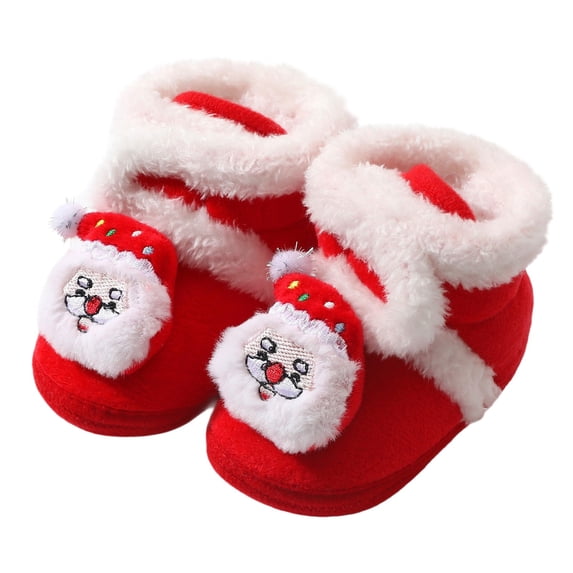 Goodw7 Infant Christmas Booties for Holiday Family Gatherings, High-Top Fleece Lined Warm Winter Pre-Shoes with Embroidered Decor, Soft Sole Shoes