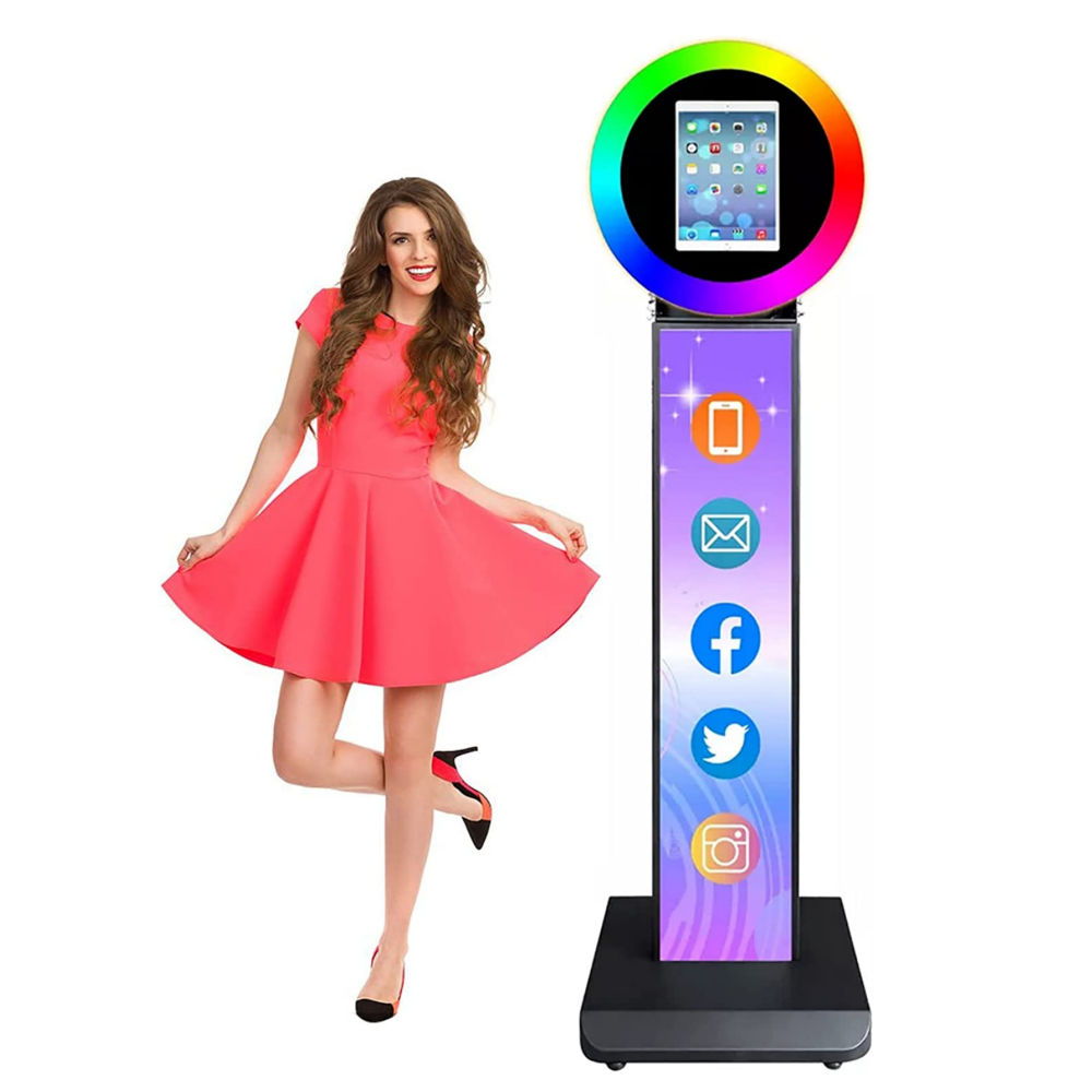 Photo Booth Stand for iPad, Black Metal Shell PhotoBooth with RGB Ring Light for 10.2" Ipad
