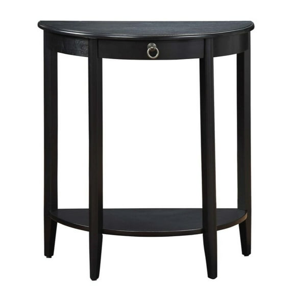 Wooden Half Moon Shaped Console Table with One Storage Drawer, Black