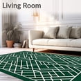 thumbnail image 2 of ODIKA 4'x6' Machine Washable Non-Slip Area Rug, Modern Interlocking Lattice with Minimalist Pinstripe Detailing High Traffic Rug with Pad, Green, 476121, 2 of 8