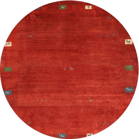 Ahgly Company Indoor Round Contemporary Red Abstract Area Rugs, 5' Round