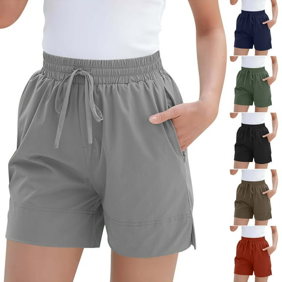lcziwo Lightning Sales Today, Women's Shorts Casual Elastic Waist Summer Workout Short Pants Quick Dry Soft Golf Lace Up Athletic Shorts with Pockets Navy L