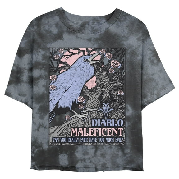 Junior's Sleeping Beauty Diablo Maleficent Can You Really Ever Have too Much Evil Crop Graphic Tee Black/Charcoal 2X Large