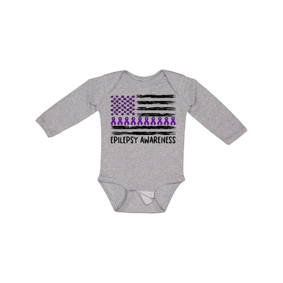 Inktastic Epilepsy Awareness Purple Ribbons and Flag Boys or Girls Long Sleeve Baby Bodysuit