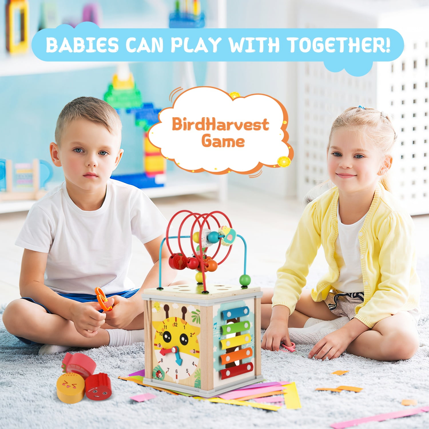 UQN Wooden Activity Cube, 10-in-1 Montessori Toys for 1 Year Old, Learning Educational Baby Busy Toys Gift for 1 2 3 Year Old Boys & Girls