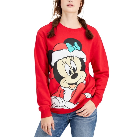 Juniors' Minnie Mouse Santa Hat Sweatshirt Red S