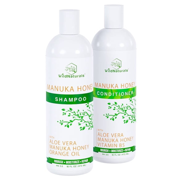 Shampooing et Revitalisant au Miel de Manuka - Formule Apaisante et Hydratante pour l'Eczéma, le Psoriasis, les Cheveux Bouclés et Sûre pour les Couleurs - Ensemble Tout Naturel