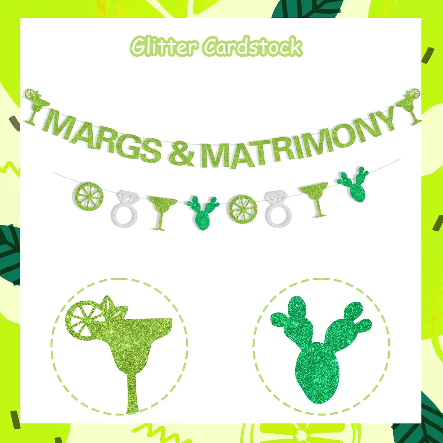 Margarita Bachelorette Party Decorations, Margs & Matrimony Banner for Mexican Fiesta Cactus Bridal Shower Engagement Wedding Supplies Decorations