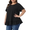 thumbnail image 2 of DARING DIVA Women's Plus Crew Neck Short Sleeve Loose Fit Flowy Blouse Top 2X Black, 2 of 6