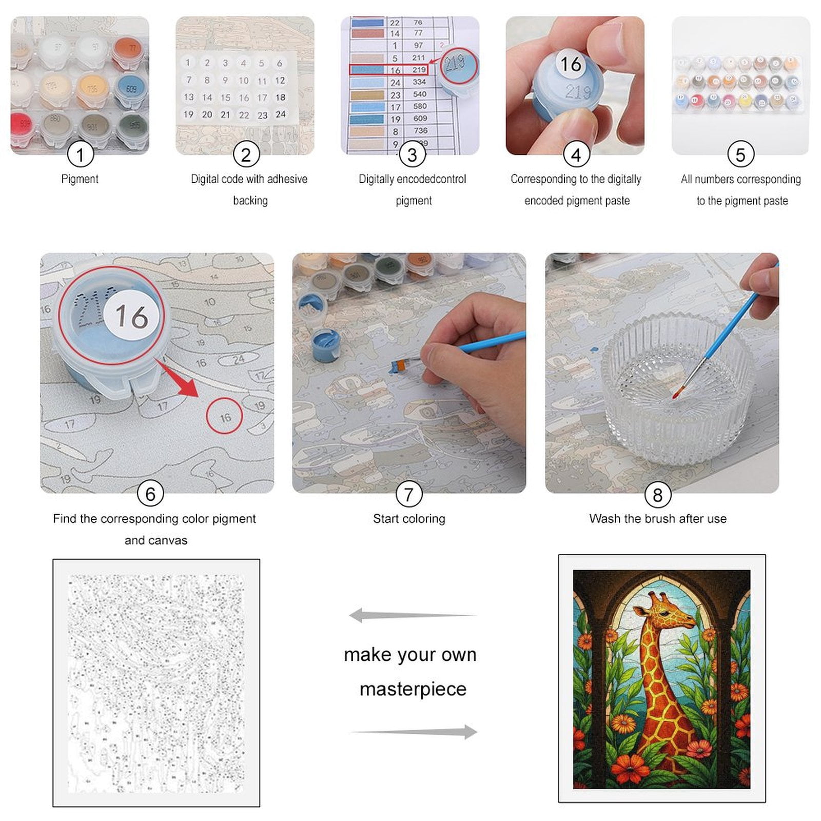 Paint By Numbers Kit for Adults Beginner - DIY Giraffe Stained Glass Floral Art Canvas Painting Kits for Adults, Frameless Paint By Number for Adults for Home Wall Decor 16x20 Inch