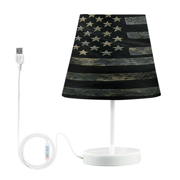 WOBOGO Black Design American Flag Table Lamps Bedroom 3-Speed Dimmable Farm Style with Fabric Shade for Reading and Home Office