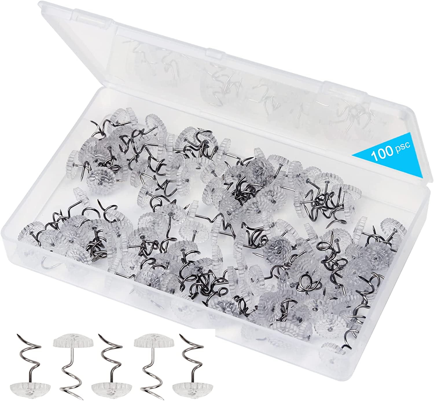 Bedskirt Pins,Spiral Push Pins,Clear Heads Twist Pins,100pcs(0.75inch