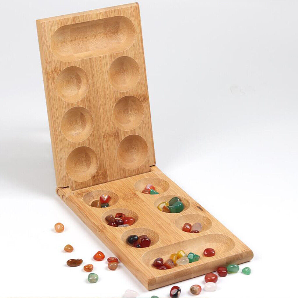 Classic Folding Wooden Mancala Board Game With Colorful Stones