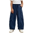 thumbnail image 3 of Loopsun Kids Girls Pants 5 to 16 Years Striped Drawstring High Waist Cargo Trousers, 3 of 5