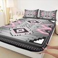 thumbnail image 3 of Homewish Tribal Aztec Adult Full Size Sheets, Grey Pink Triangle Abstract Bed Sheets, Western Hippie Bohemian Sheet Sets, Luxury Bedroom Decor, 4 Pieces, 3 of 7