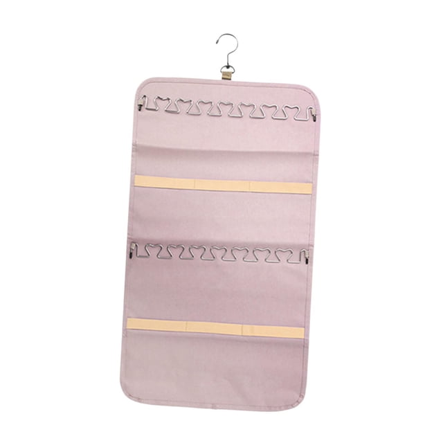 Soporte para joyas colgante de doble cara con ganchos de metal, estuche para joyas de gran capacidad. Rosa