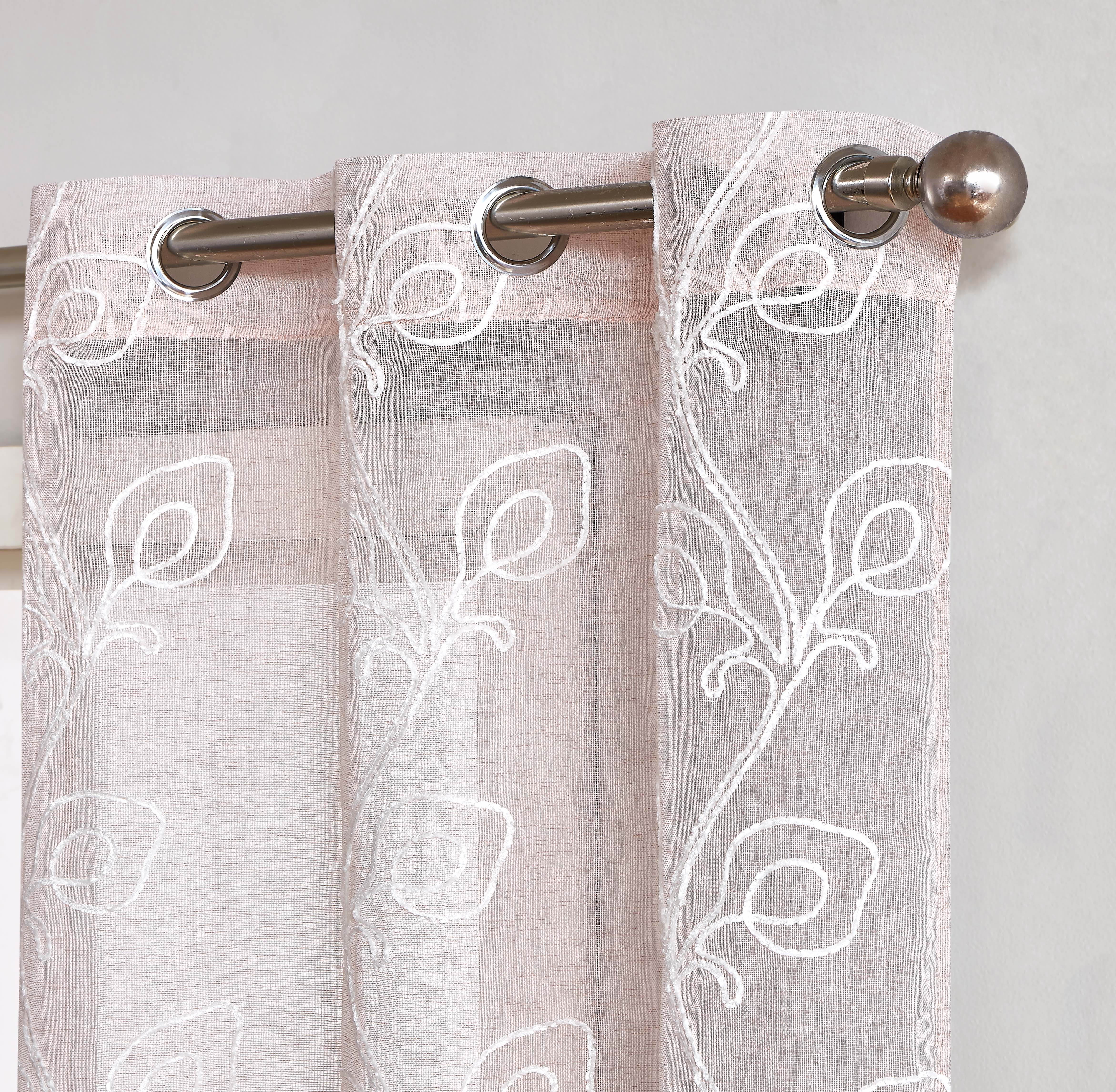 Dainty Home Stella 3D Floral Chenille Embroidered Solid Sheer 76" x 84" Window Curtain Panel Pair in Blush