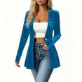 thumbnail image 4 of Yyeselk Women Open Front Velour Cardigan Coat Long Sleeve Button Down Tunic Blazer Cardigans Slim Fit Trendy Elegant Outerwear Blue M, 4 of 6