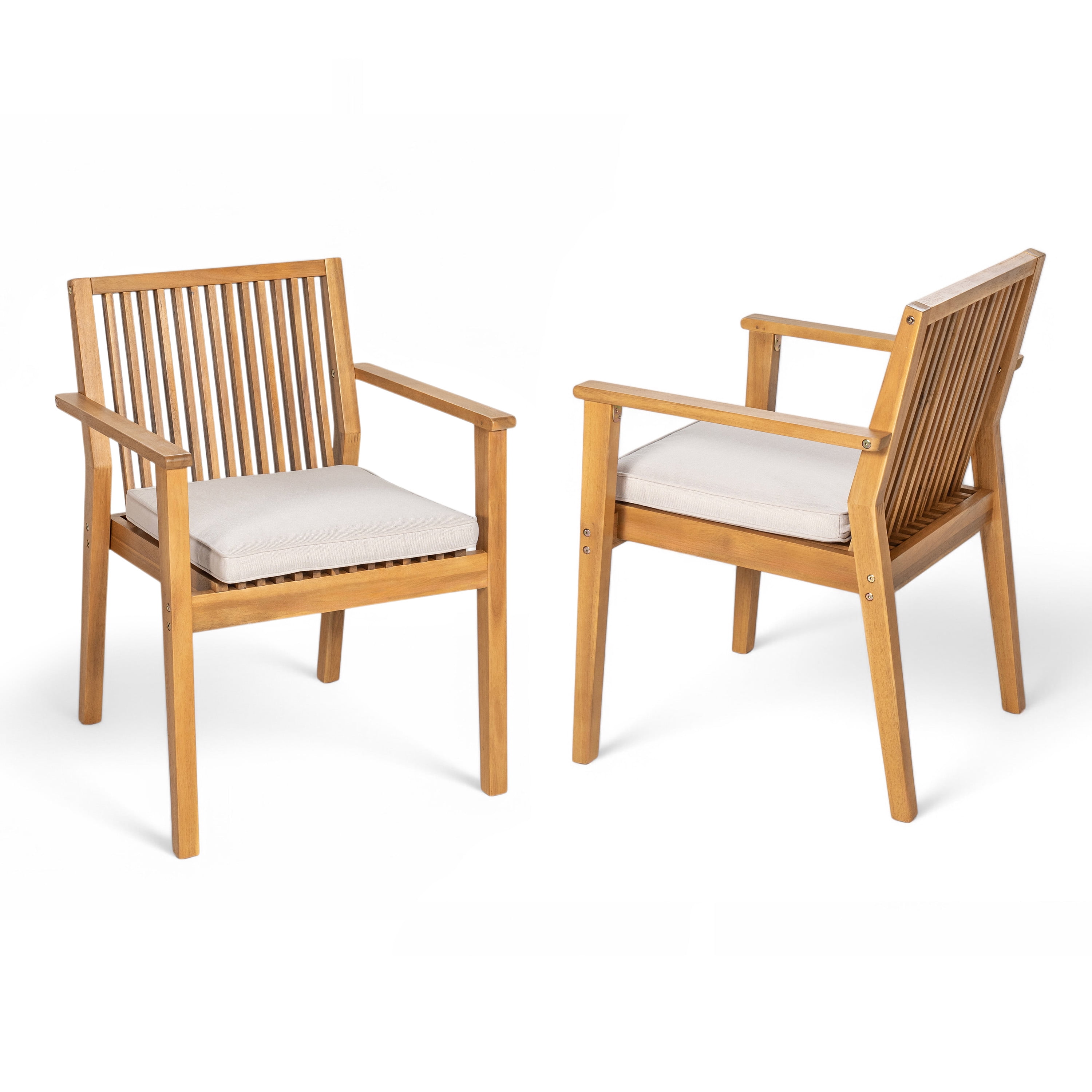 Euroco 2-Piece Outdoor Dining Chair Set with Waterproof Cushions, Acacia Wood Armchairs for Patio, Garden, or Balcony