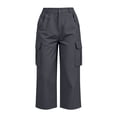 thumbnail image 7 of Fnooota Women's Cargo Capri Pants, Elastic Waist Fall Stretchy Casual Side Split Cropped Work Trousers Dark Gray Size L, 7 of 7