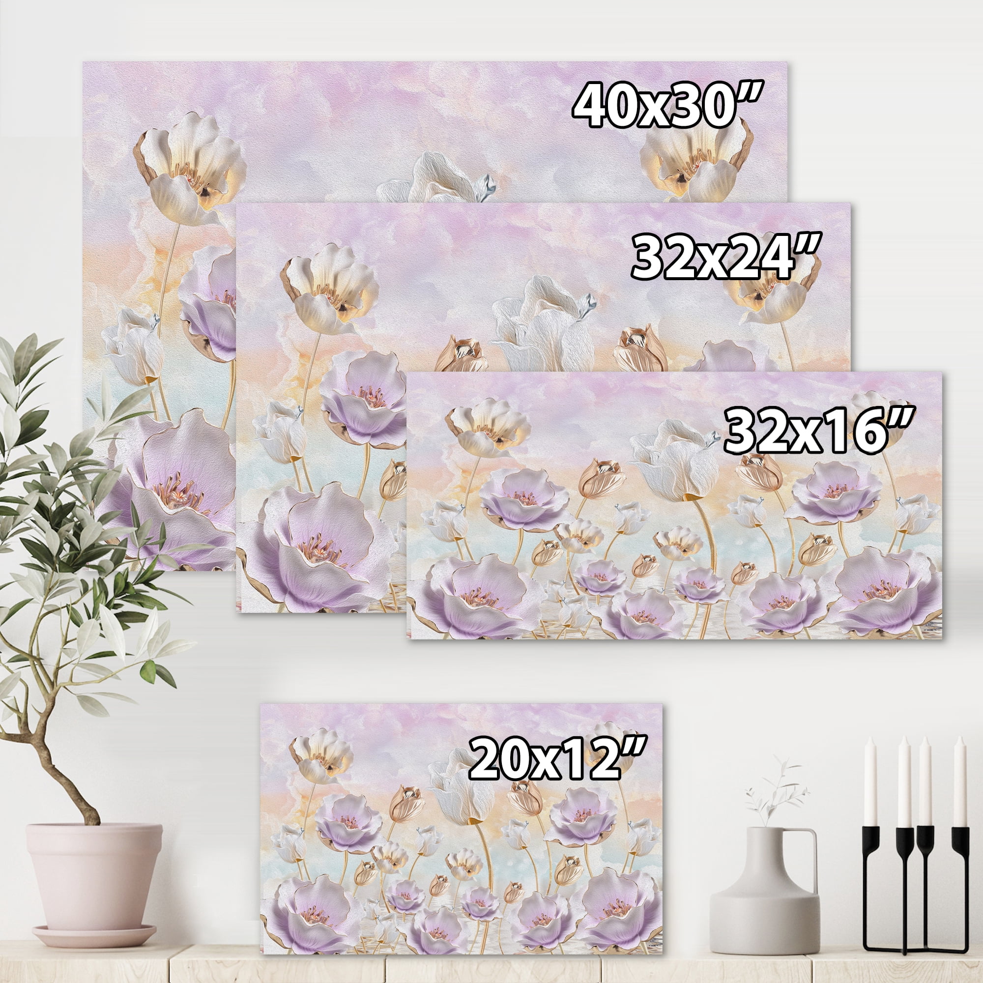 Blossoming Pastel Tones Flowers 8 in x 12 in Painting Canvas Art Print, by Designart