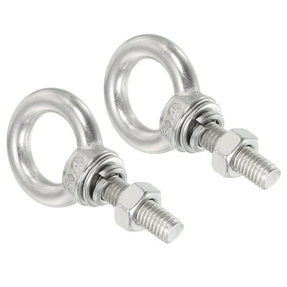 M8x60 5/16"x1.18" Stainless Steel Eye Bolts Threaded Screw Eyebolt Shoulder Ring with Nuts Washers 2 Set
