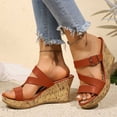 thumbnail image 2 of Rokment Cork Wedge Sandals for Woman 2026 Fashion Casual Cross-Strap Open Toe Platform Chunky High Heels Summer Vacation Dress Slip on Slides Brown Size 6.5, 2 of 5