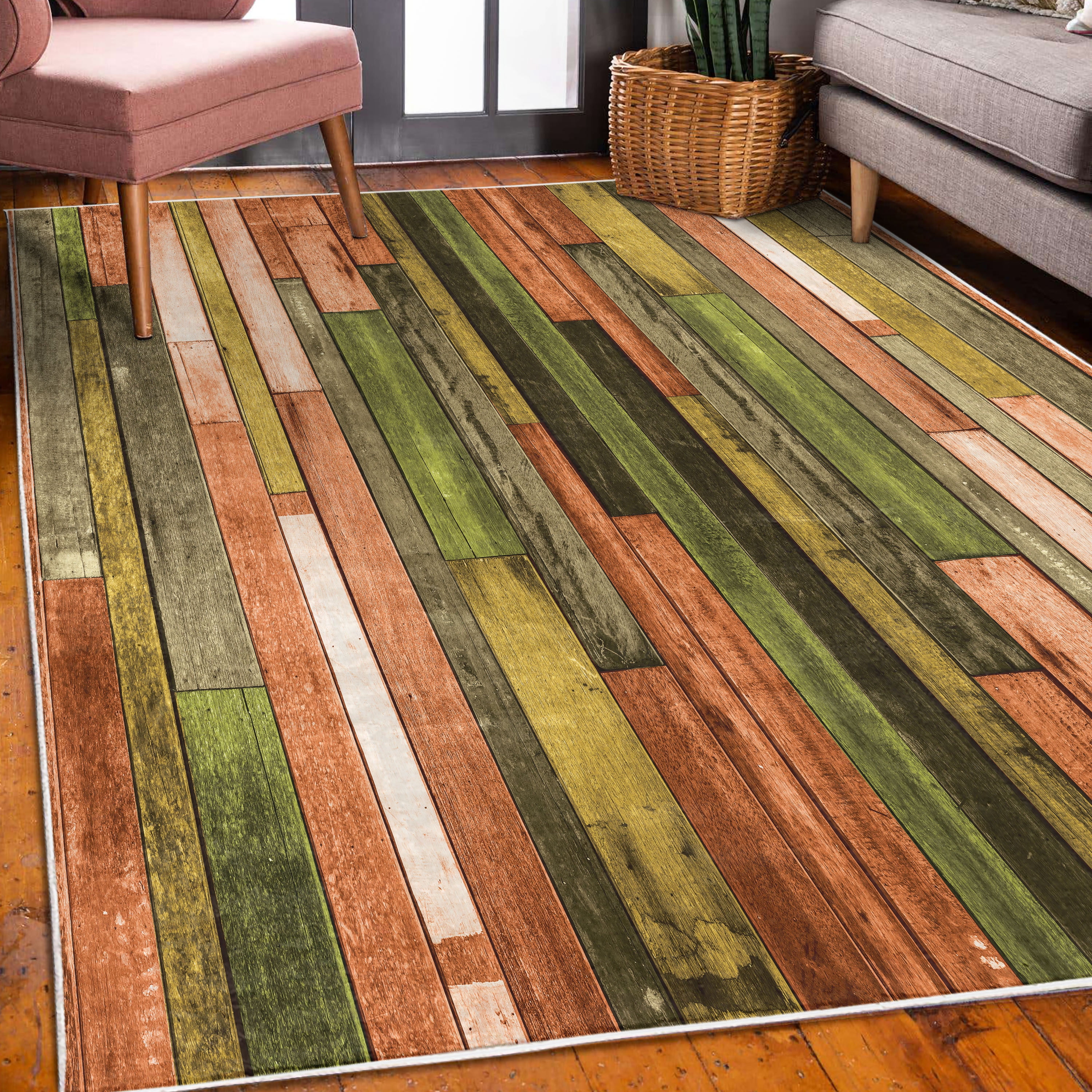 Shabby Vintage Rustic Wooden Planks Area Rugs Bedroom Living Room Floor Mat  Rug