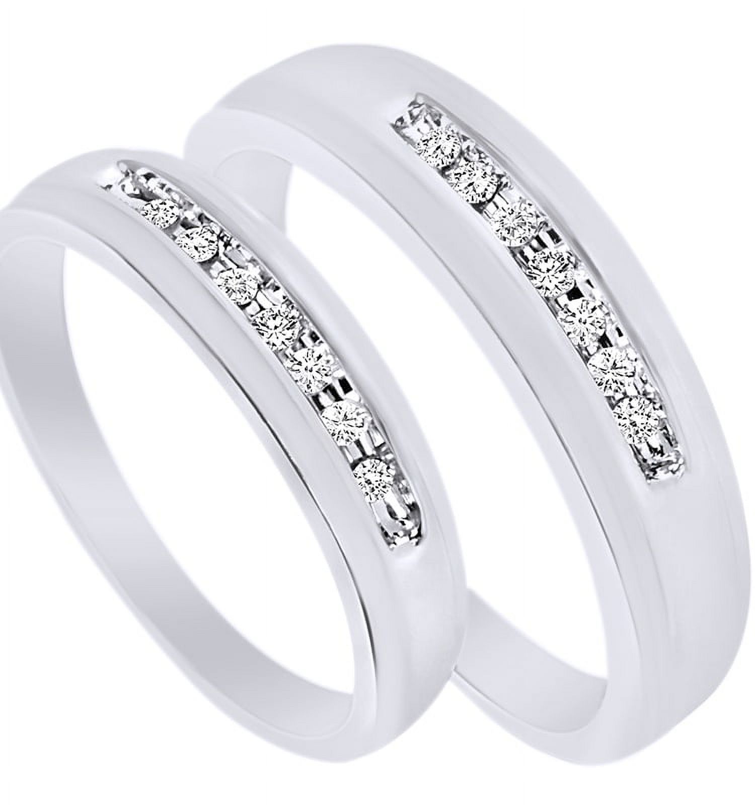 AFFY White Natural Diamond His And Hers Wedding Band Ring Set in 14K White Gold (0.17 Cttw)