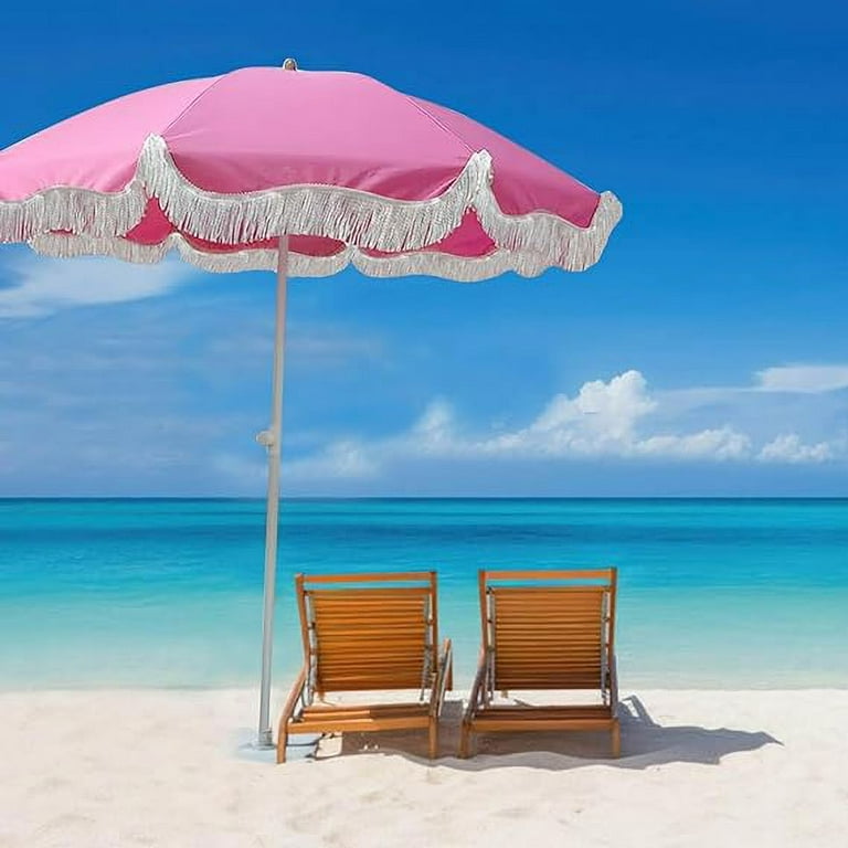 Boho Beach Umbrella with Fringe Pink Patio Umbrella 6.5ft Boho Beach Umbrella with Fringe Pink Patio Umbrella 6.5ft