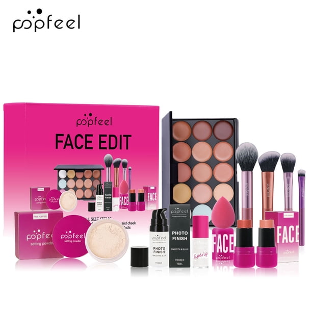 POPFEEL Kit de maquillaje todo en uno, sombra de ojos en polvo, brillo de labios, regalo del día de San Valentín para niñas y mujeres