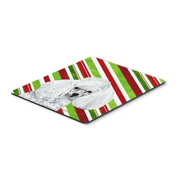 "White Toy Poodle Candy Cane Christmas Mouse Pad Hot Pad or Trivet"