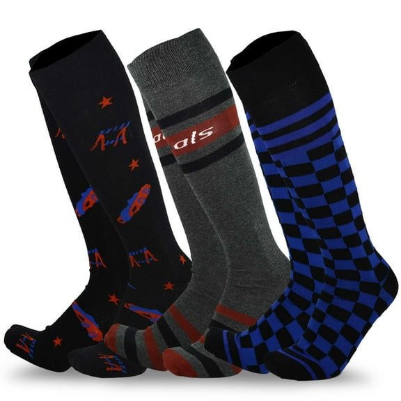 Teehee Socks Men Novelty Fun Over the Calf Knee High Socks 3-Pack (Goal)
