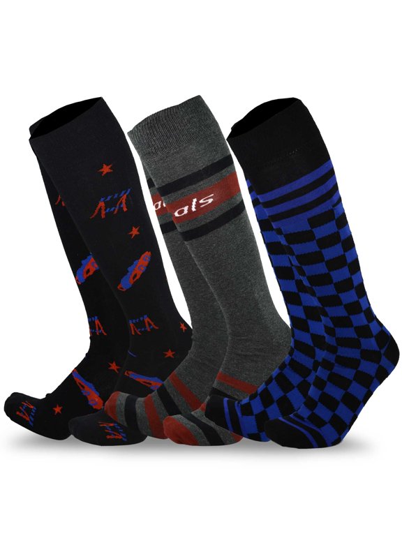 Men Novelty Fun Over the Calf Knee High Socks 3-Pack (Goal)