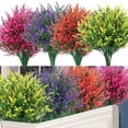 thumbnail image 2 of BadPiggies 8 Bundles Artificial Flowers Plastic Lavender UV Resistant No Fade Hanging Plants for Garden Porch Window Indoor Outdoor (Red), 2 of 10