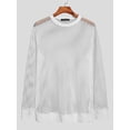 thumbnail image 5 of Men's Knitted Mesh Cutout Tops Round Neck Loose Long Sleeve Tee Shirt, 5 of 7