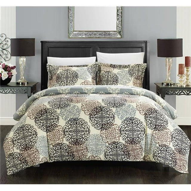 Chic Home DS3330-BIB-US Parfait Sonya Boho Inspiré Imprimé Réversible Très Grand Ensemble de Couette & 44; Beige - 7 Pièces