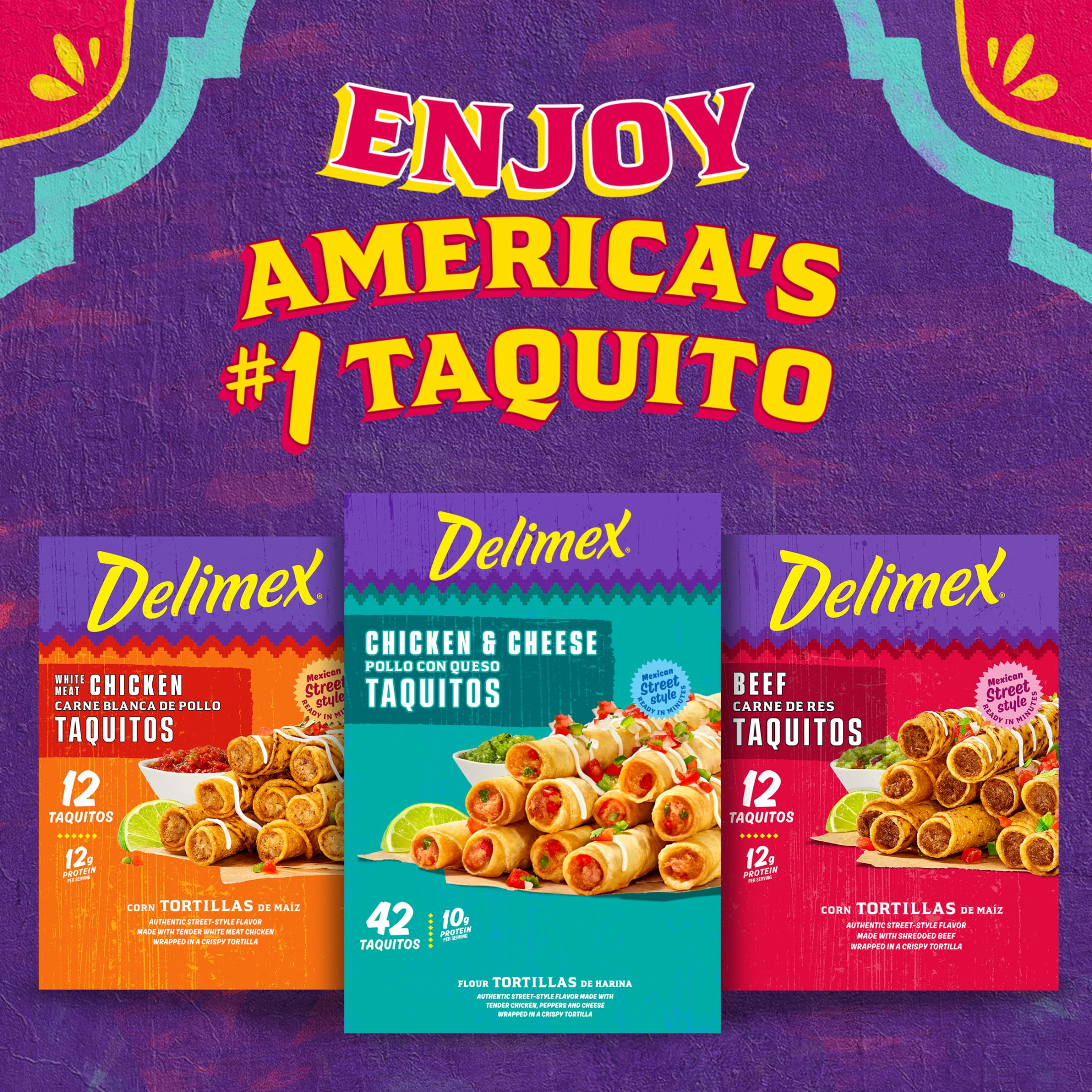 Delimex Chicken & Cheese Taquitos Frozen Snacks, 42 Count Box