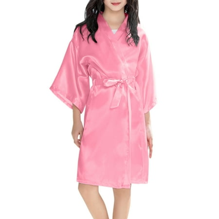 

Little Girls Robes Silky Satin Solid Color Short Kimono Bathrobe for Wedding Birthday Party Spa
