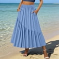 thumbnail image 2 of BUIGTTKLOP Women's Boho Maxi Skirt High Waist Pleated A-Line Flowy Swing Asymmetric Tiered Long Skirts with Pockets, 2 of 6