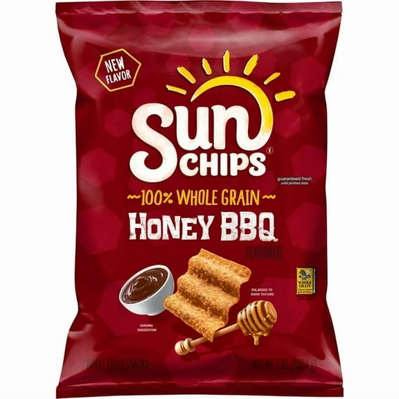 SunChips Whole Grain Snack Chips, Honey BBQ,  7 oz Bag (2pack)