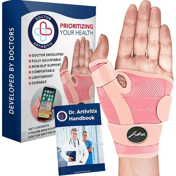 Doctor Developed Ergonomic Thumb Brace Support for Right or Left Hand – Adjustable Thumb Spica Splint & Stabilizer for Thumb Support, Tendon Strain, or Sprain (Pink, 1 Pack)