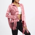 thumbnail image 2 of Women's Glitter Jacket Sequin Fringe Sparkly Cropped Party Coat Long Sleeve Lapel Vintage Open Front Tassel Cardigan (S, Pink), 2 of 6