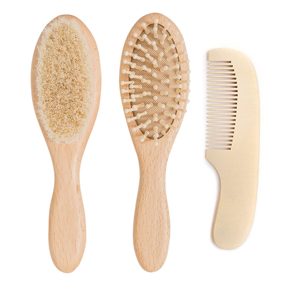 Kids Perfect Scalp Grooming Product for Infant Baby Hair Brush and Comb Set for Newborn Toddler Baby Registry Gift Natural Wooden Hairbrush with Soft Goat Bristles for Cradle Cap 