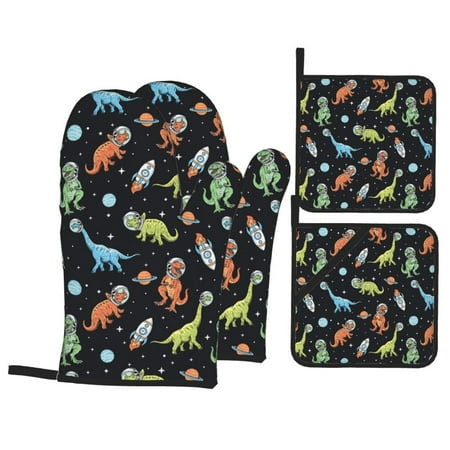 

Oven Mitts and Pot Holders Sets 4 pcs Dinosaur space Non-Slip Oven Gloves Potholders Soft Quilted Lining Heat Resistant Gloves Hot Pads for Kitchen Cooking Baking